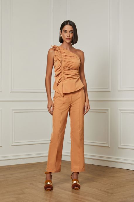 Calça De Alfaiataria Em Tafetá Bege Amantegado - 44