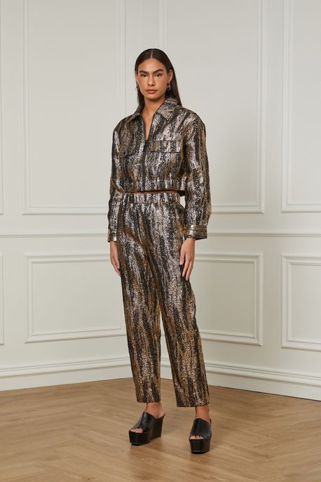 Calca Brocada Preto / Off White - 38