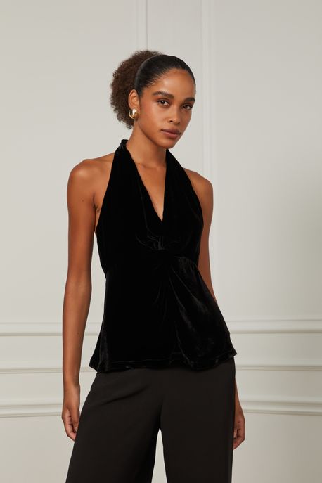 Blusa De Veludo Frente Única Com Decote v Preto - 40