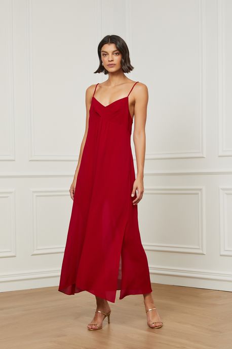 Slip Dress Com Decote Cruzado e Alça Vermelho Vermelho Rio - 42