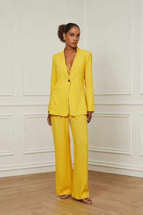 Calça De Crepe Amarelo Com Fivelas No Cós Amarelo Sulphur - 38