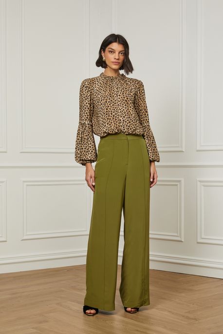 Calça De Seda Alfaiataria Verde Figo - 44