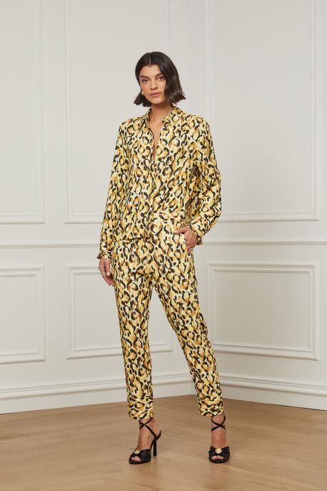 Calça Reta Básica Estampada Onça Est Onca Ikat Color Pp - 40