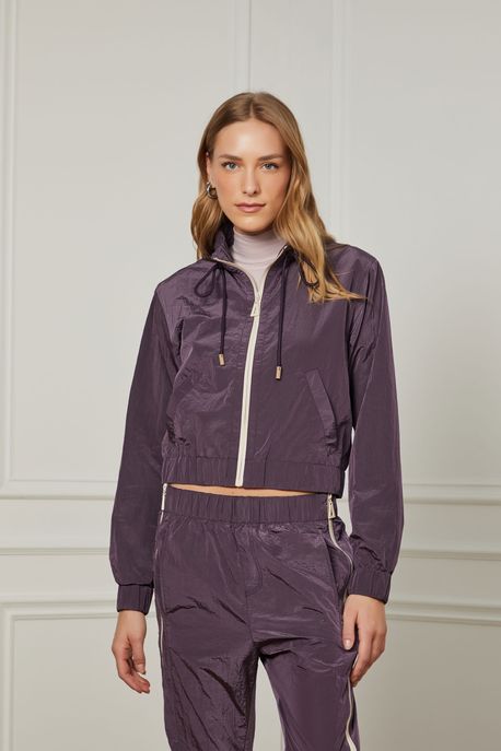 Jaqueta De Nylon Com Ziper Waterproof Roxo Uva - P