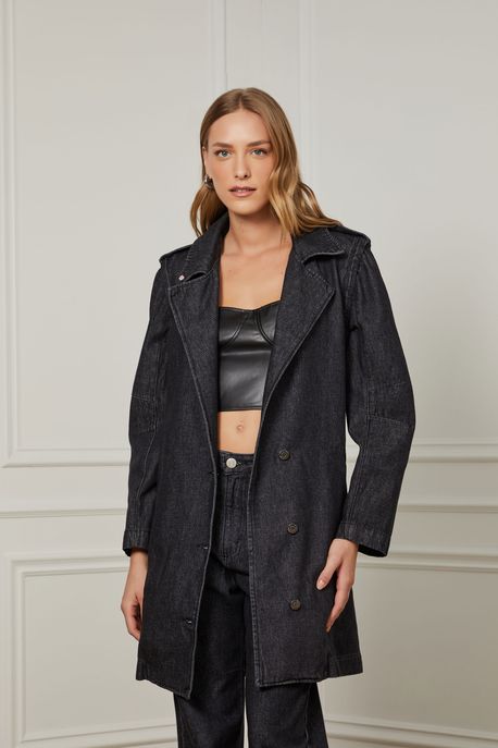 Trench Coat De Jeans Intense Blue Jeans Escuro - M