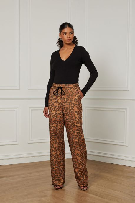 Calça De Malha Reta Estampada Onça Estampa Onca Regular - M