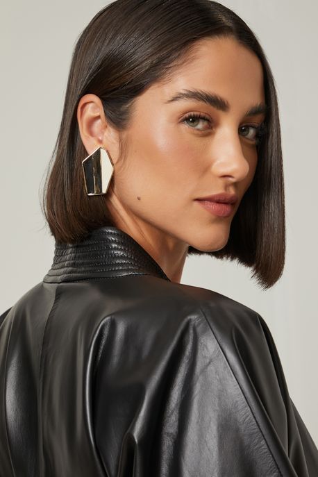 Brinco Pieces Organico Twist Ouro Ouro/ Preto/ Off-White - U