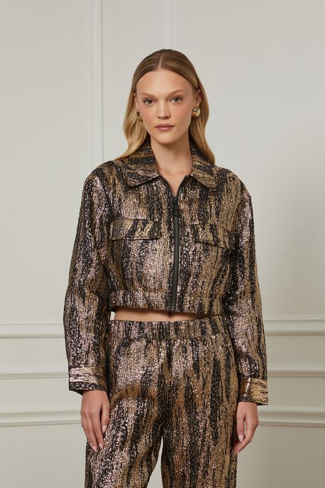 Jaqueta Brocada Preto / Off White - 40