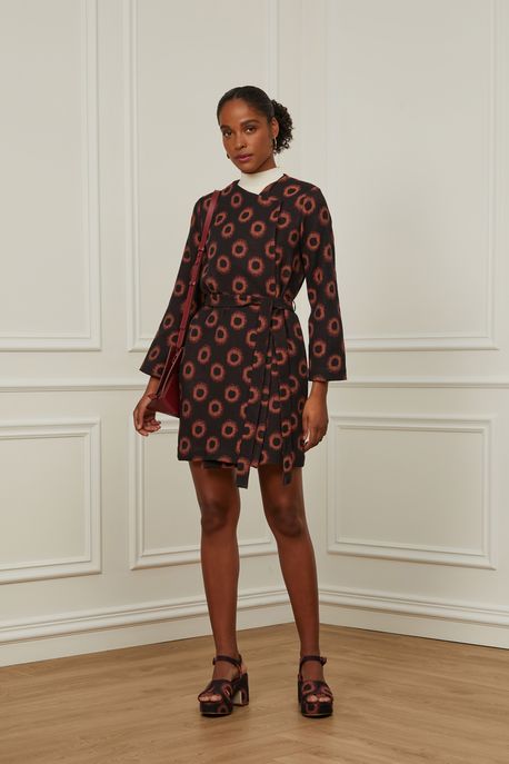 Casaco Transpassado De Jacquard Sem Gola Est Portal Bolas Preto - 40