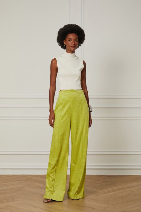 Calça De Viscose Com Pala v Verde Prim - 44