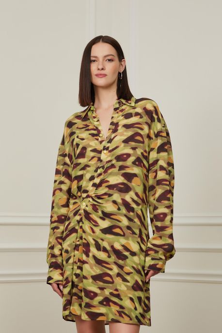 Vestido De Seda Chemise Torcida Textura Est Textura Borbo Color - 42