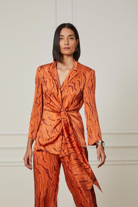 Blazer De Cetim De Seda Textura Casca Amarração Est Textura Casca Color g - 38