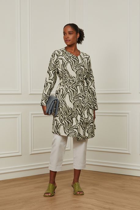 Casaco Transpassado De Jacquard Sem Gola Est Zebra Glow Oliva Espacado - 40