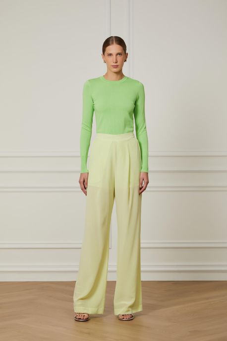 Calça De Seda Com Elástico Nas Costas Verde Verde Cha - 34