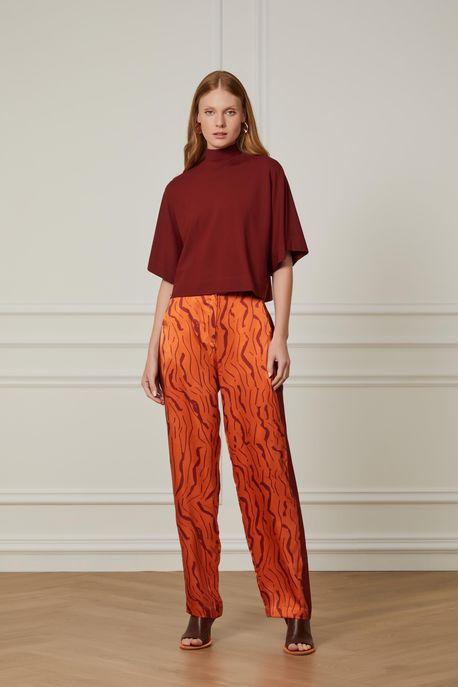 Calça De Cetim De Seda Textura Casca Est Textura Casca Color g - 36