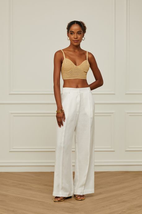 Calça De Linho Detalhe Pregas Off White Off White - 42