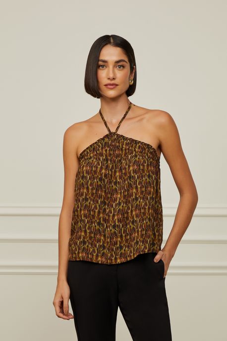 Blusa Frente Única Com Amarração Nas Costas Estampa Rabisco Est Textura Rabisco Figo - 38