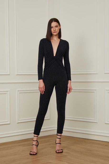 Macacão De Malha Brilho Azul Azul - P