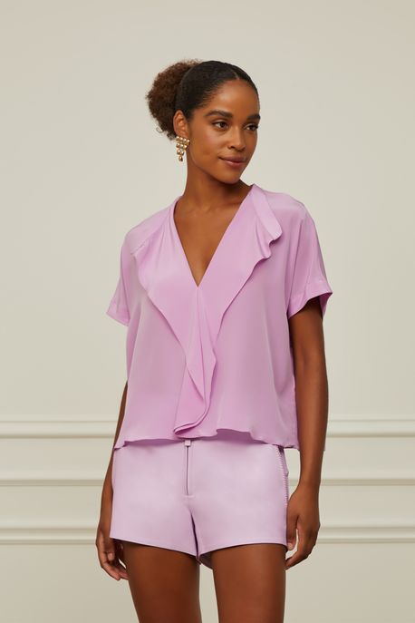 Blusa Seda Manga Curta Rosa Buque - 38