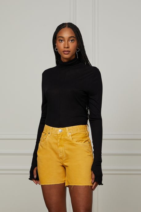 Blusa Manga Longa Gola Alta Com Recorte Central Preto - G