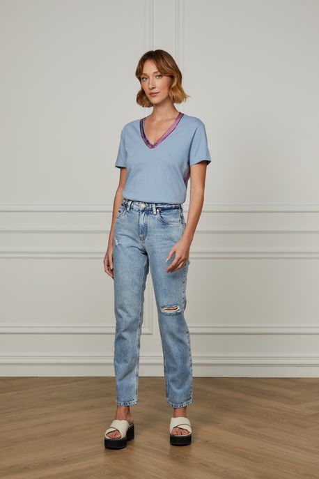 Calca Jeans Flashback Navalha No Joelho Jeans Claro - 42