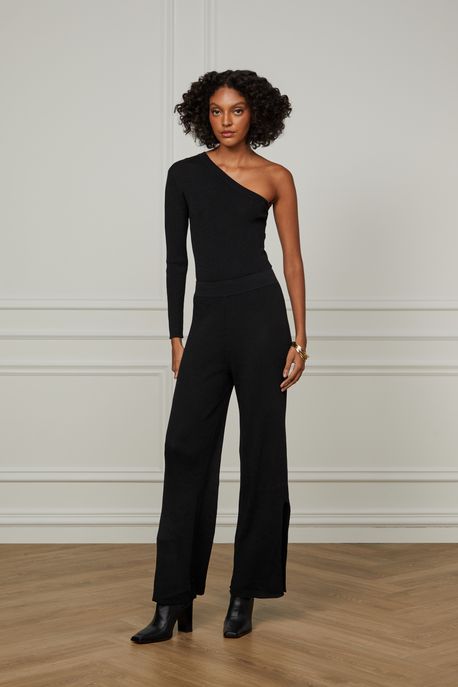 Calça De Tricot Reta Basic Com Lurex Preto Preto - PP