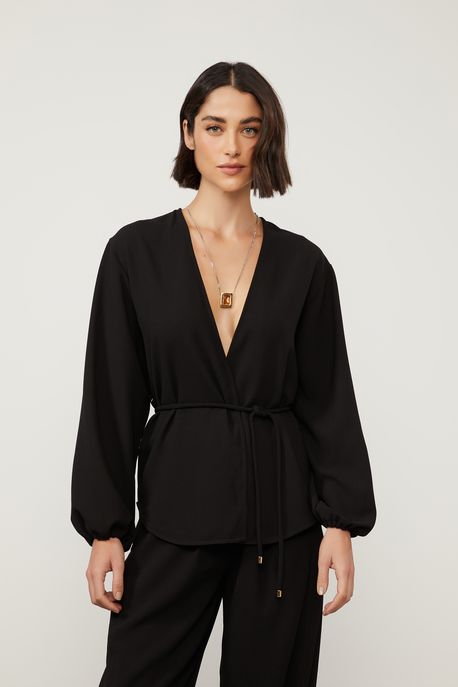 Kimono De Crepe Preto Preto - 36