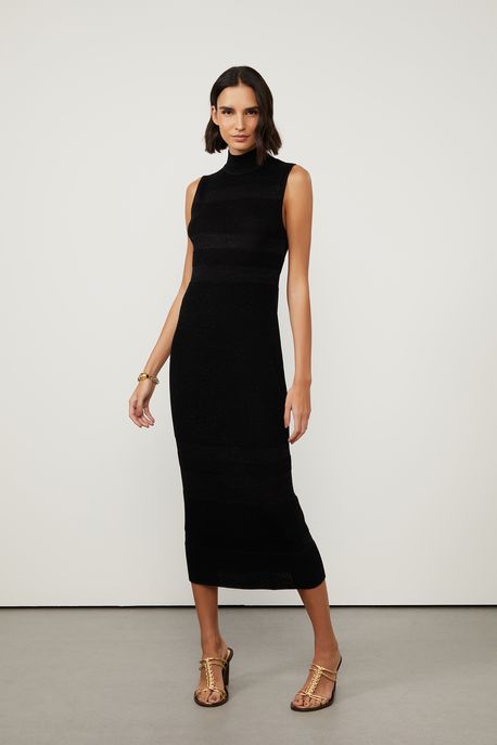 Vestido Midi Sem Manga Tricot Preto - G