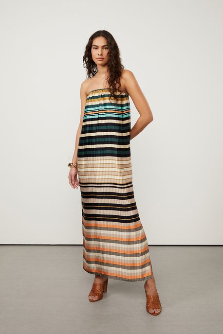 Vestido Longo Sem Alca Listrado Est Listra Cura Cogumelo e Aura - 40