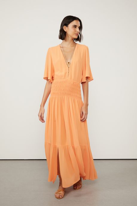 Vestido Midi Com Manga Sino Laranja Aura Laranja Aura - 36