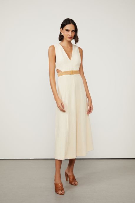 Vestido Midi Textura Chevron Natural - P