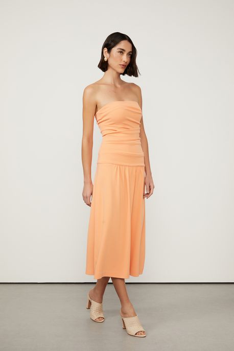 Vestido Midi De Malha Sem Alça Laranja Laranja Aura - P