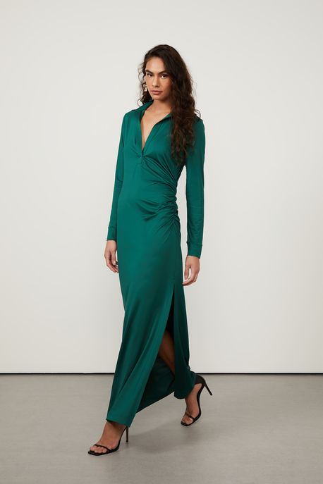 Vestido Longo Com Gola Polo Verde Encanto - 42