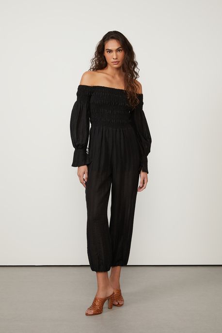 Macacão Lastex Preto Jacquard De Viscose Preto - 40