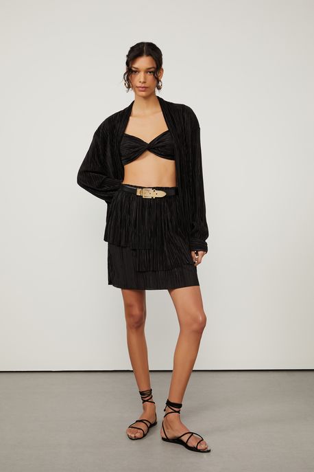 Saia Camadas Plissada Preto - G