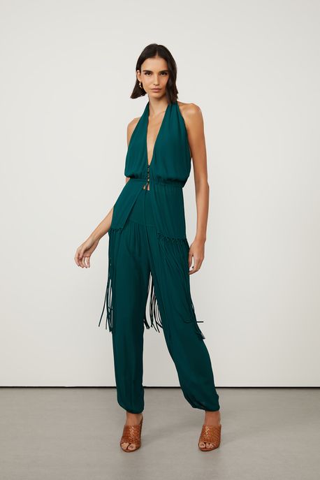 Calça De Georgette Pala Larga Verde Bolso Faca Verde Encanto - 40