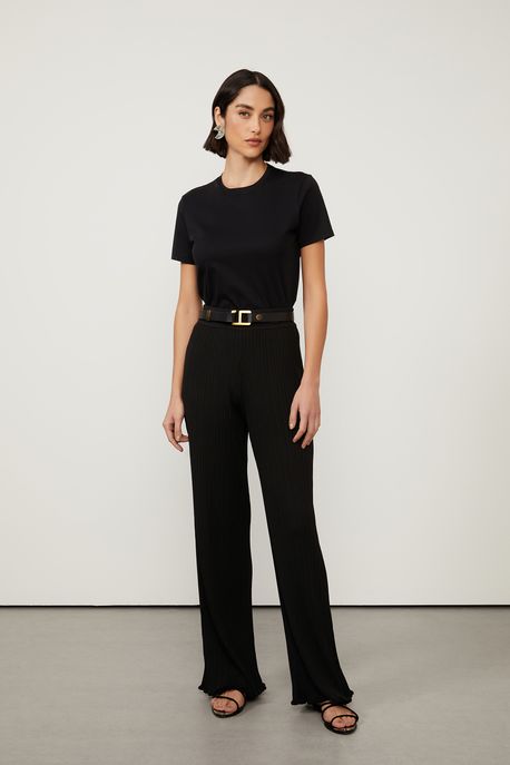 Calca Pantalona De Tricot Preto - GG