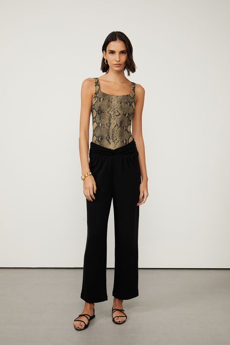 Calça De Malha Crepe Com Cós Torcido Preto - P