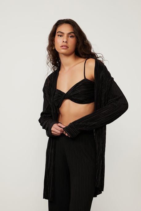 Top Cropped Com Transpasse Preto - M