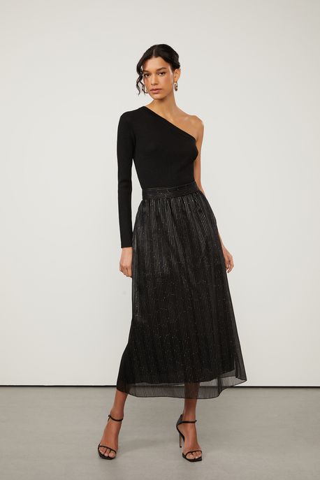 Saia Midi De Organza Preto - 38