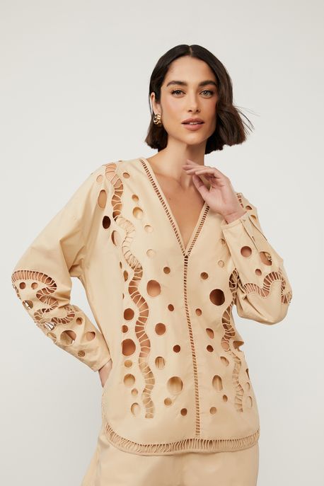 Blusa De Algodão Contraforma Bege Bege Gergelim - 40
