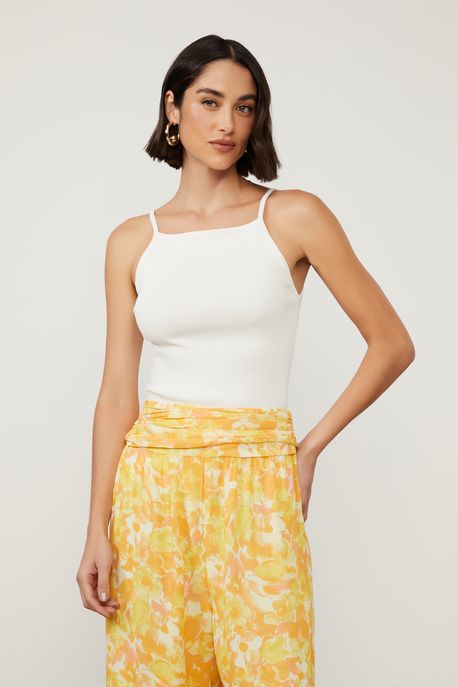 Top De Tricot Off White Com Decote Quadrado Off White - G