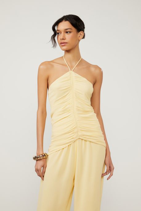 Blusa De Georgette Pesado Frente Única Amarelo Franzido Amarelo Golden - 38