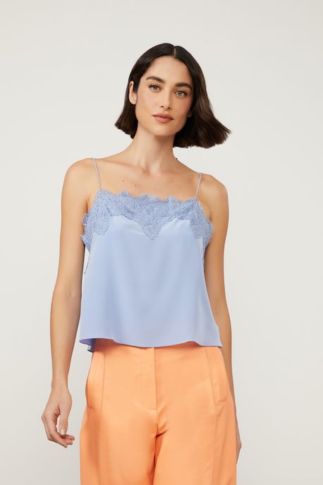 Regata De Seda De Alcinha Azul Decote Reto Azul Hortensia - 40