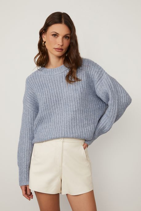 Casaco Oversized De Tricot Com Gola Redonda Basic Lilás Lilas Nuvem - G