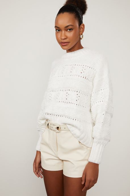 Pull De Tricot Classic Com Manga Longa e Decote Redondo Branco Branco - G