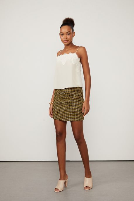 Mini Saia De Tweed Xadrez Amarelo e Preto - 44