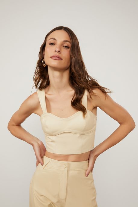 Top De Couro Cropped Detalhe Vivo Bege Manha - 36