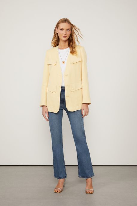 Casaco Alongado Amarelo Papiro Com Bolso Amarelo Papiro - 40