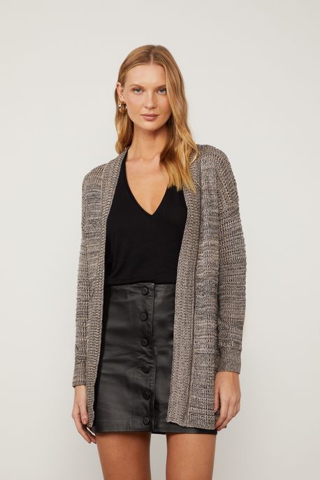 Cardigan De Tricot Manga Longa Mescla - G